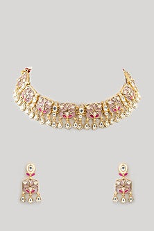 Gold Finish Kundan Polki & Beaded Necklace Set