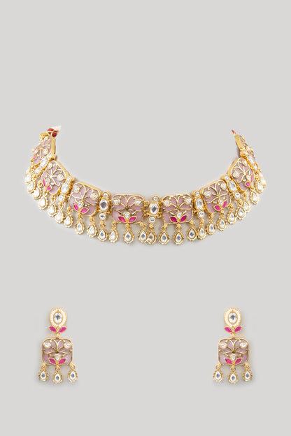 Gold Finish Kundan Polki & Beaded Necklace Set