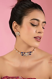 Gold Finish Kundan Polki & Beaded Necklace Set