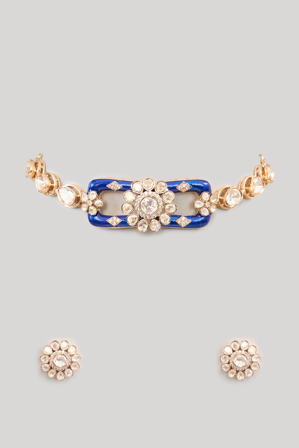 Gold Finish Kundan Polki & Beaded Necklace Set