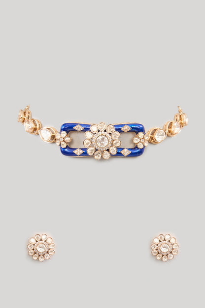 Gold Finish Kundan Polki & Beaded Necklace Set