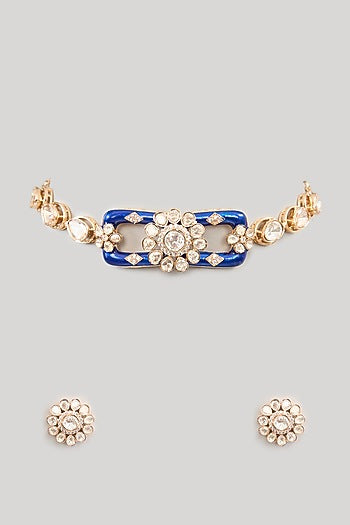 Gold Finish Kundan Polki & Beaded Necklace Set