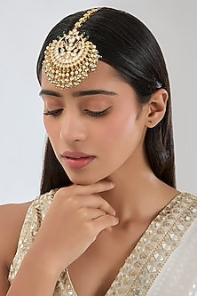 Gold Finish Kundan Polki & Beaded Maangtikka