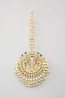 Gold Finish Kundan Polki & Beaded Maangtikka