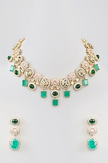 Two Tone Finish Multi-Colored Stone & Zircon Necklace Set