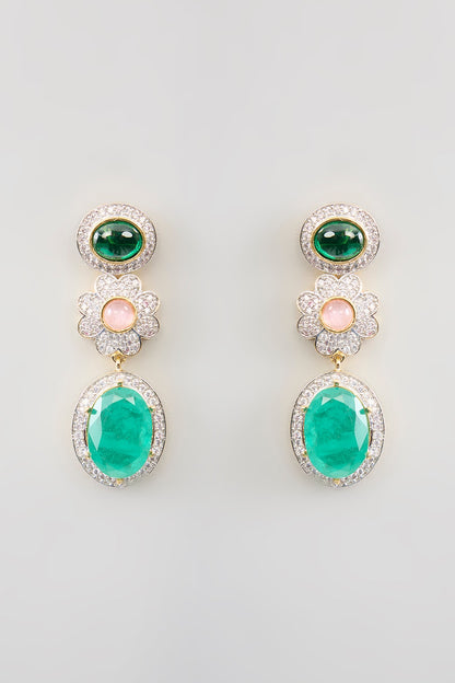 Two Tone Finish Multi-Colored Stone & Zircon Necklace Set