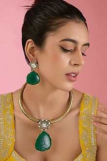 Gold Finish Kundan Polki & Beaded Necklace Set
