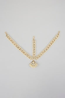 Gold Finish Kundan Polki & Beaded Mathapatti