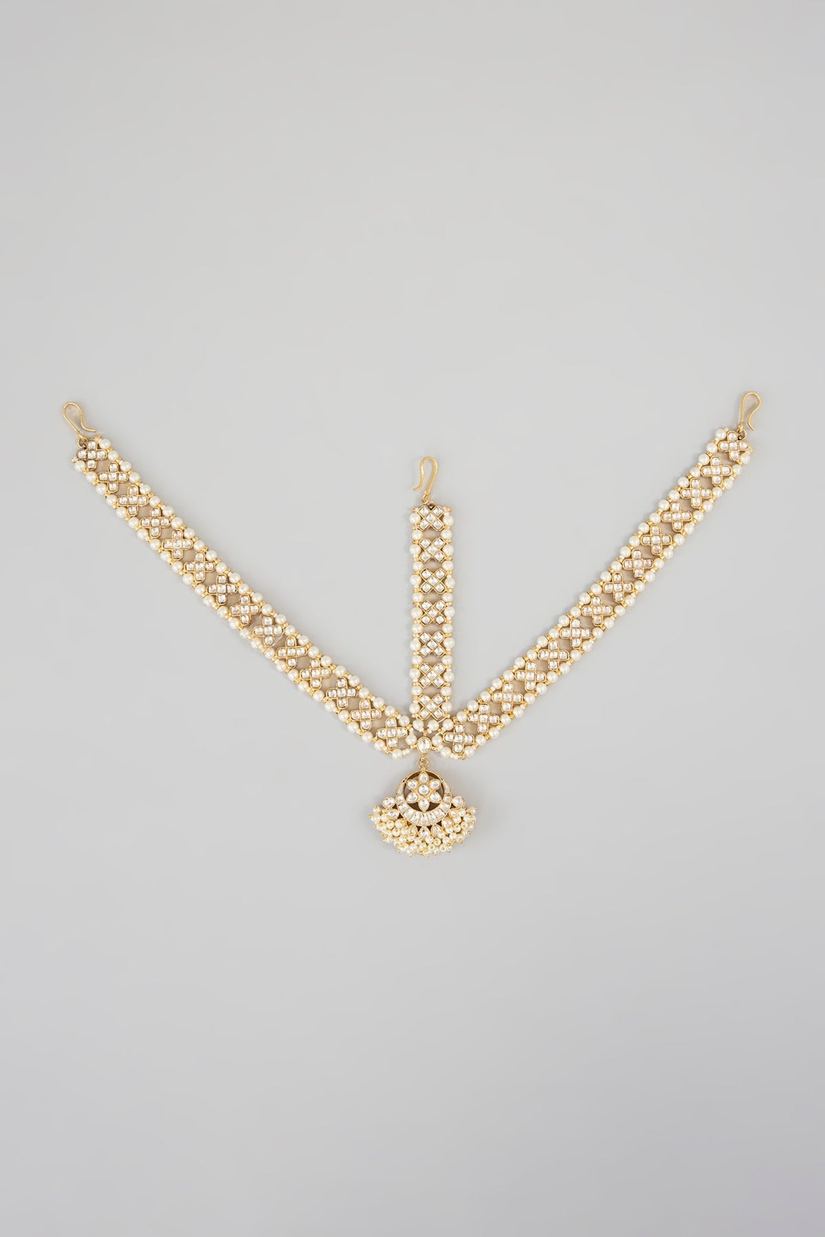 Gold Finish Kundan Polki & Beaded Mathapatti
