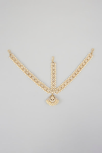 Gold Finish Kundan Polki & Beaded Mathapatti