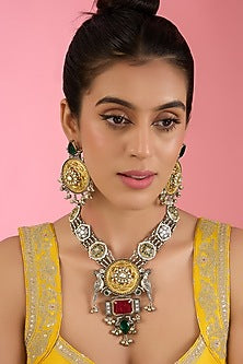 Gold Finish Kundan Polki & Beaded Necklace Set