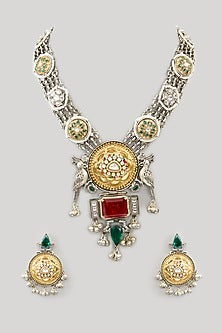 Gold Finish Kundan Polki & Beaded Necklace Set