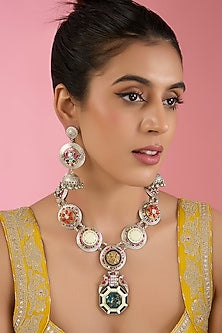 Gold Finish Kundan Polki & Beaded Necklace Set