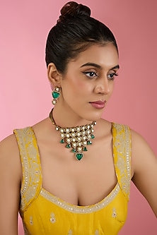 Gold Finish Kundan Polki & Beaded Necklace Set