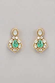 Gold Finish Kundan Polki & Green Beaded Necklace Set