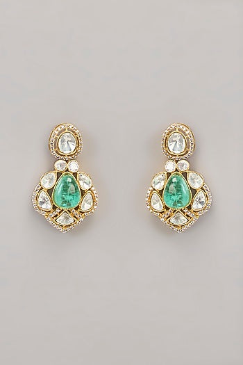 Gold Finish Kundan Polki & Green Beaded Necklace Set