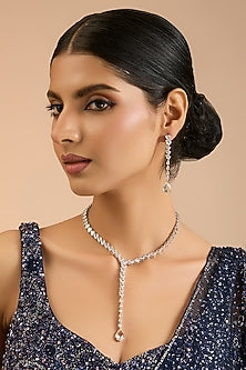 Gold Finish Kundan Polki & White Stone Necklace Set