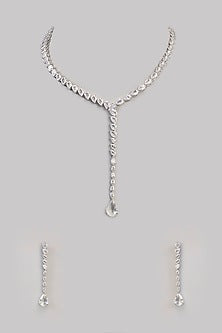Gold Finish Kundan Polki & White Stone Necklace Set