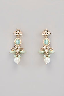 Gold Finish Kundan Polki & Green Stone Necklace Set