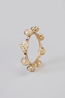 Gold Finish Kundan Polki & White Stone Bangle (Set Of 2)