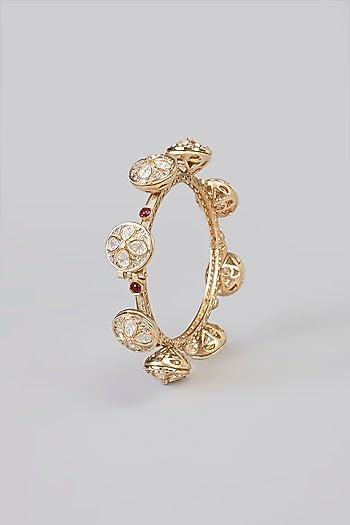 Gold Finish Kundan Polki & White Stone Bangle (Set Of 2)