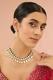 Gold Finish Kundan Polki Necklace Set