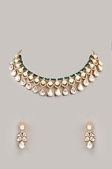 Gold Finish Kundan Polki Necklace Set