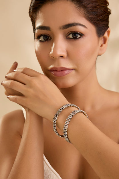 Two-Tone Finish American Diamond Bangles In Sterling Silver (Set Of 2)