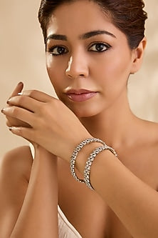 Two-Tone Finish American Diamond Bangles In Sterling Silver (Set Of 2)