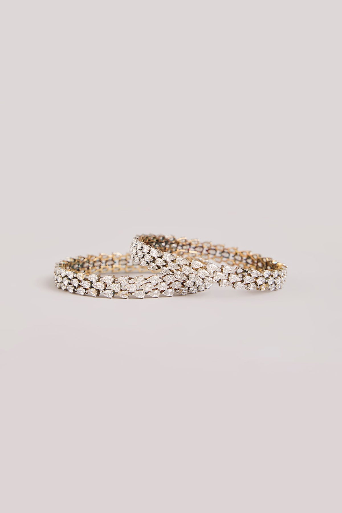 Two-Tone Finish American Diamond Bangles In Sterling Silver (Set Of 2)