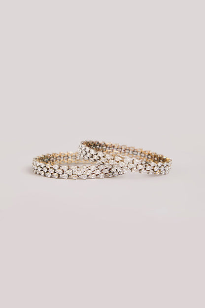 Two-Tone Finish American Diamond Bangles In Sterling Silver (Set Of 2)