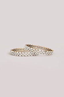 Two-Tone Finish American Diamond Bangles In Sterling Silver (Set Of 2)