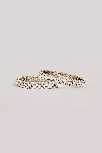 Two-Tone Finish American Diamond Bangles In Sterling Silver (Set Of 2)