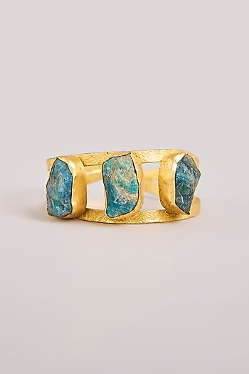 Gold Finish Uncut Turquoise Stone Cuff Bracelet