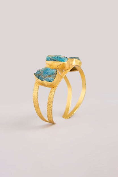 Gold Finish Uncut Turquoise Stone Cuff Bracelet