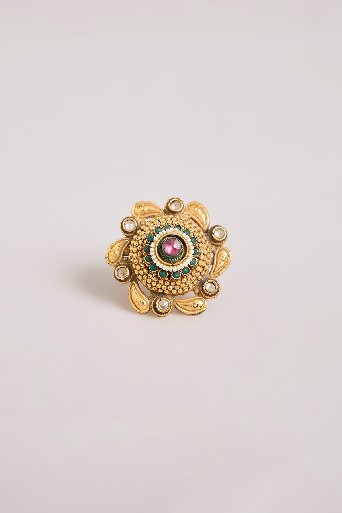 Gold Finish Multi-Colored Stone Floral Ring