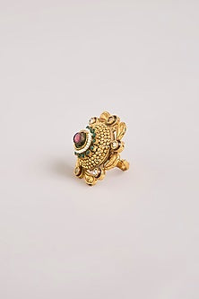 Gold Finish Multi-Colored Stone Floral Ring