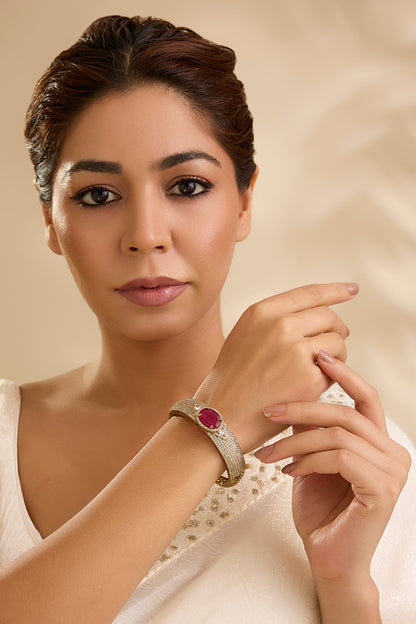 Gold Finish American Diamond & Pink Stone Bracelet