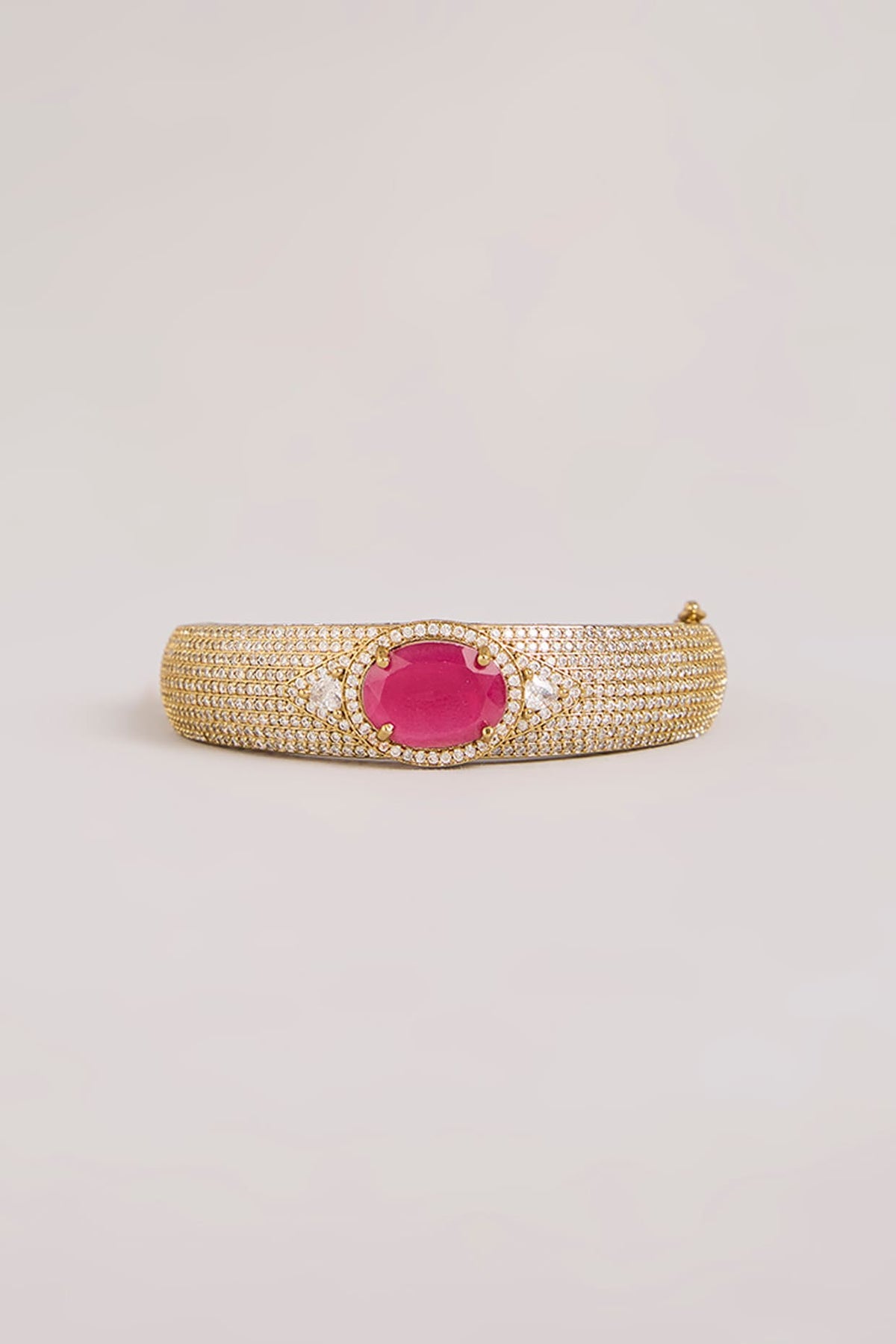 Gold Finish American Diamond & Pink Stone Bracelet