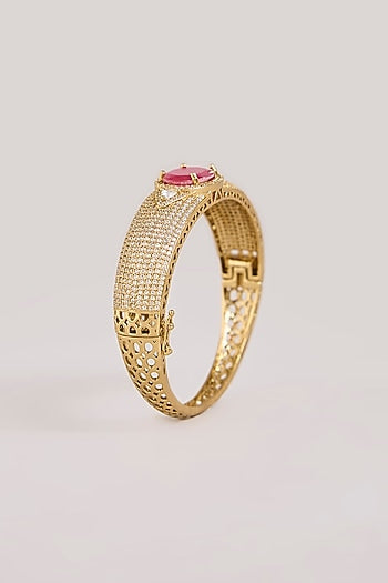 Gold Finish American Diamond & Pink Stone Bracelet