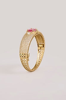Gold Finish American Diamond & Pink Stone Bracelet