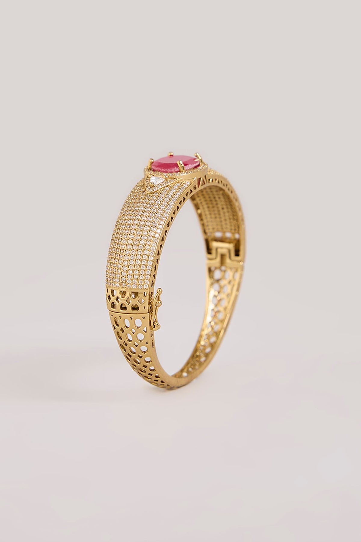 Gold Finish American Diamond & Pink Stone Bracelet