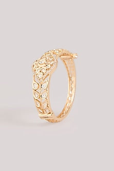 Gold Finish Kundan Polki Floral Cuff Bracelet