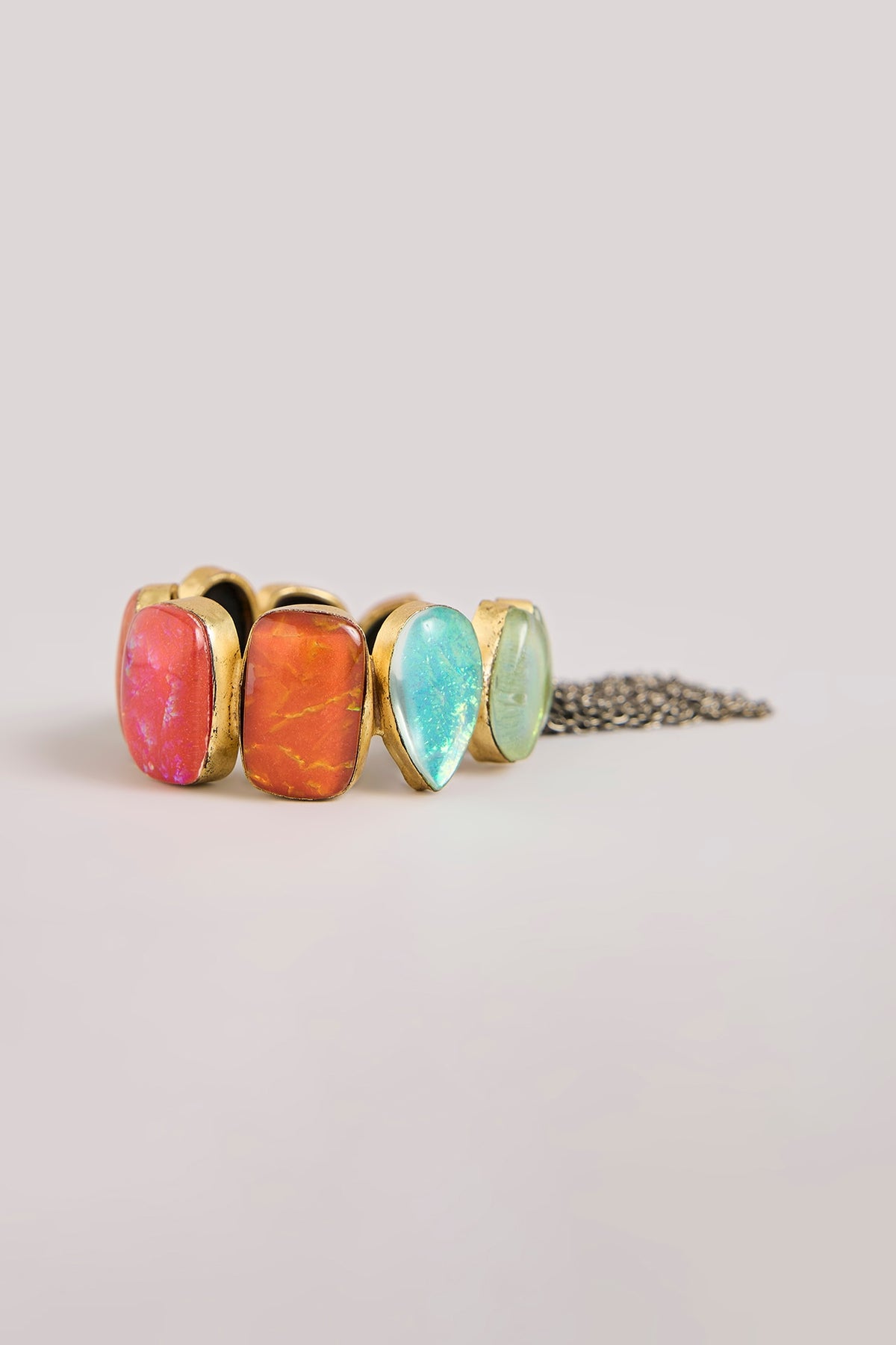 Gold Finish Multi-Colored Gemstone Cuff Bracelet