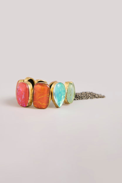 Gold Finish Multi-Colored Gemstone Cuff Bracelet