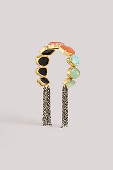 Gold Finish Multi-Colored Gemstone Cuff Bracelet