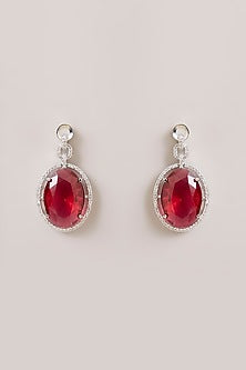 Silver Finish Oval-Shaped Red Gemstone Pendant Necklace Set