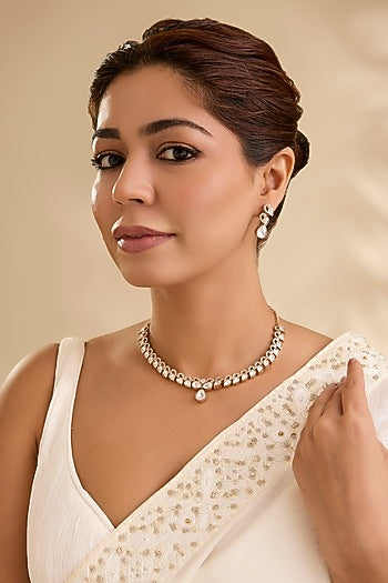 Gold Finish Marquise-Cut Crystal Necklace Set
