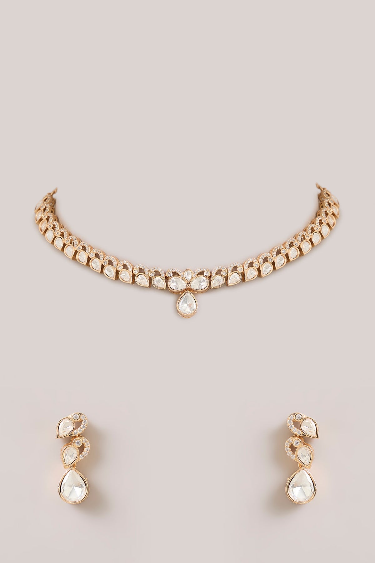 Gold Finish Marquise-Cut Crystal Necklace Set