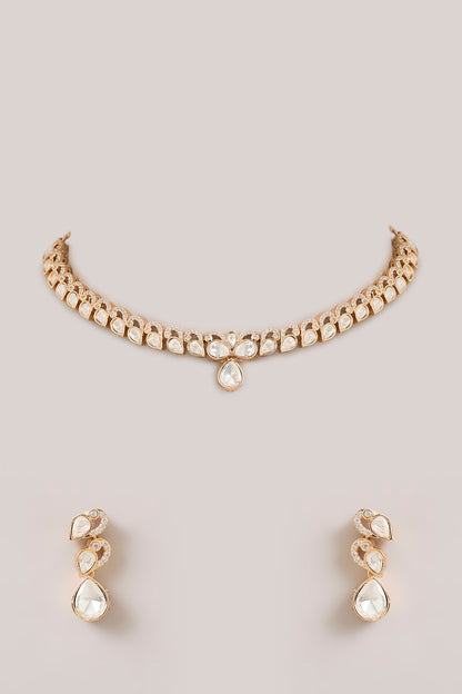 Gold Finish Marquise-Cut Crystal Necklace Set